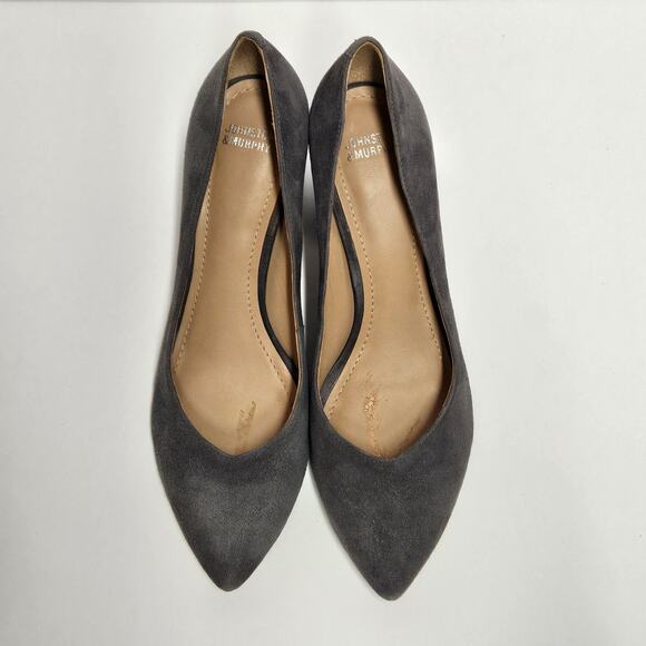 Gray Suede Johnston & Murphy Wrapped Block‎ Heel Pointy Toe Pumps Size 8M - Picture 7 of 9